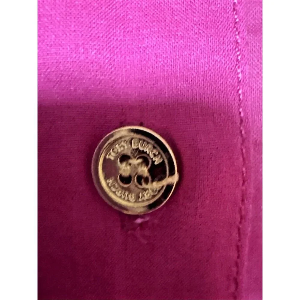 Tory Burch Pink Button Up Shirt Size 6 Semi Sheer Cotton Gold Buttons